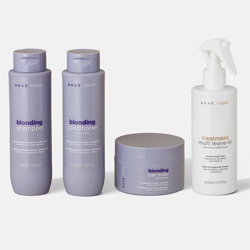 Kit Cabelos Loiros Braé Stages Shampoo + Condicionador + Máscara + Leave-in Spray