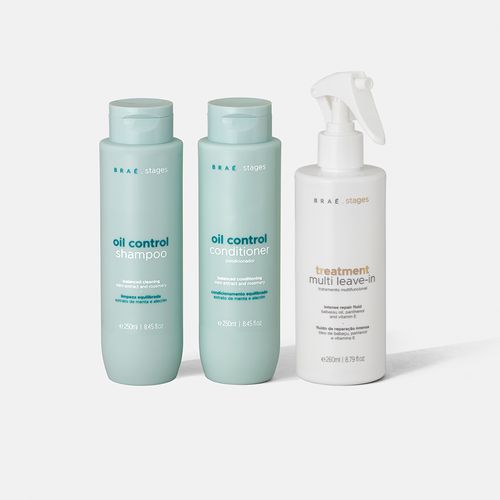 Kit Controle de Oleosidade Braé Stages Shampoo + Condicionador + Leave-in Spray