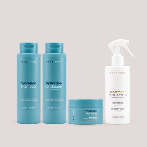 Kit Hidratação Braé Stages Shampoo + Condicionador + Máscara + Leave-in Spray