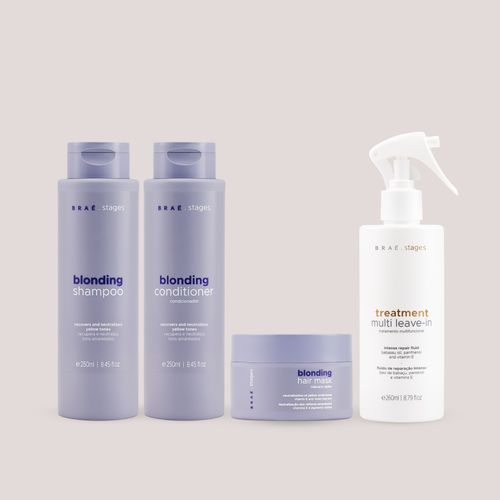 Kit Cabelos Loiros Braé Stages Shampoo + Condicionador + Máscara + Leave-in Spray
