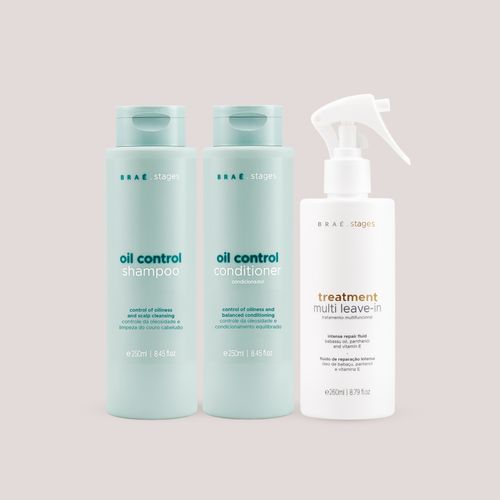 Kit Controle de Oleosidade Braé Stages Shampoo + Condicionador + Leave-in Spray